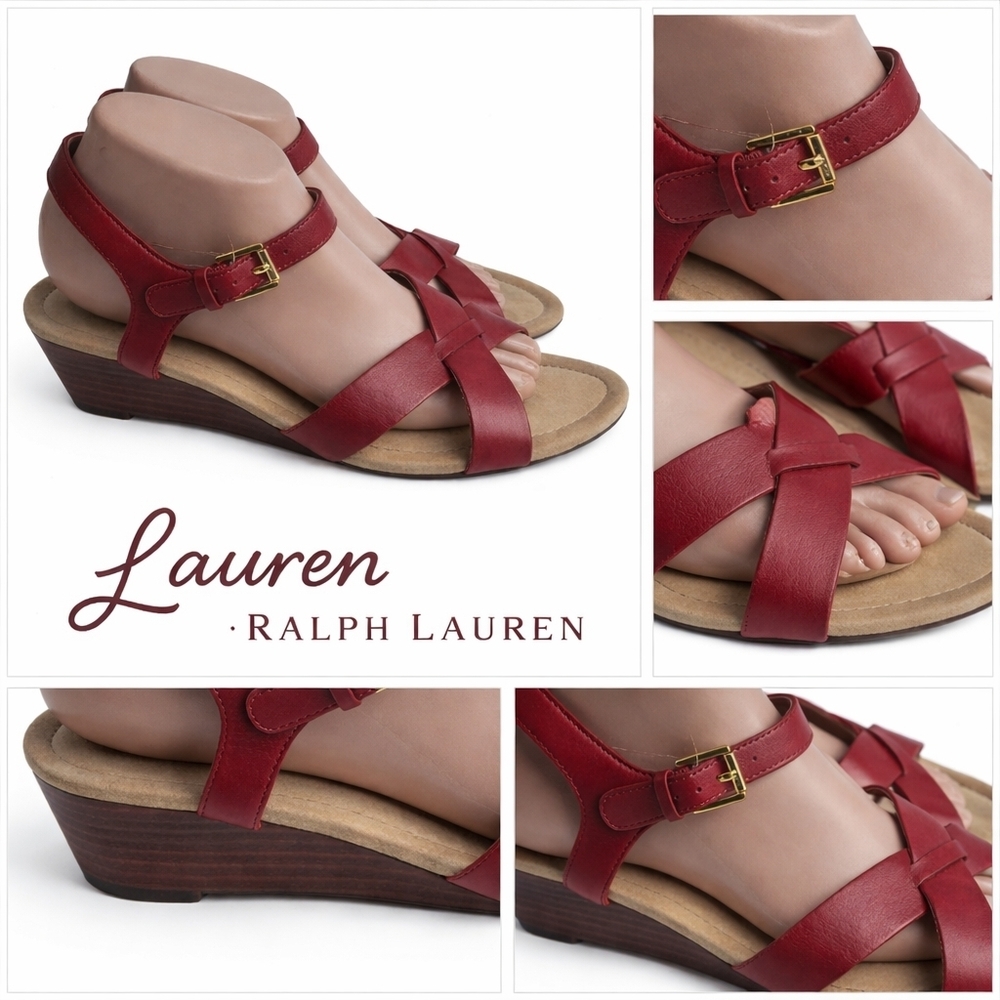 Lauren Ralph Lauren Criss Cross Leeather Wedge Sandals 10